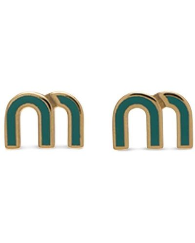 Miu Miu Enamel-logo Stud Earrings - Green