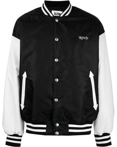 Izzue Text-embroidered Two-tone Design Bomber Jacket - Black