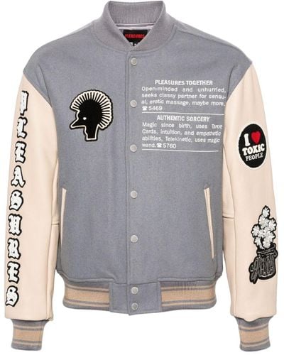 Pleasures Calendar-embroidered Felted Bomber Jacket - Gray
