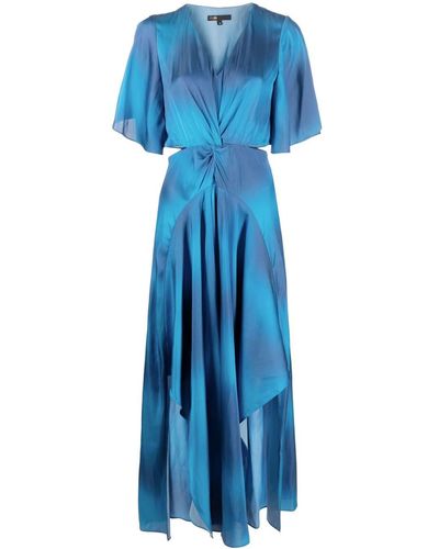 Maje Cut-out Satin Midi Dress - Blue