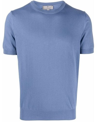 Canali Camiseta con cuello redondo y manga corta - Azul