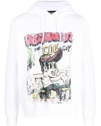 DSquared² Graffiti-print Cotton Hoodie - White