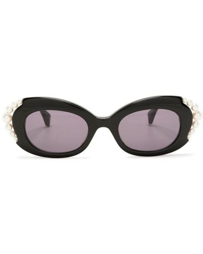 Vivienne Westwood Pearl-detailing Oval-frame Sunglasses - Black