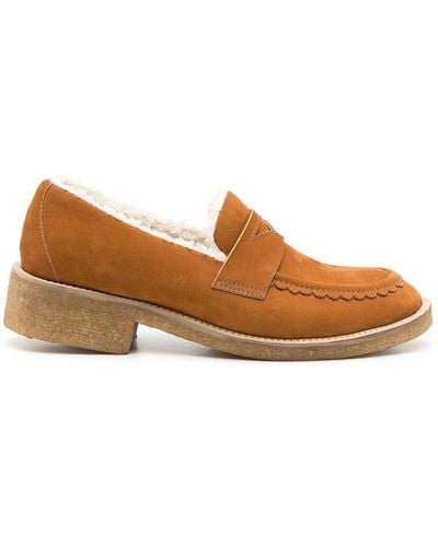 Sarah Chofakian Pullman Shearling-trimmed Loafers - Brown