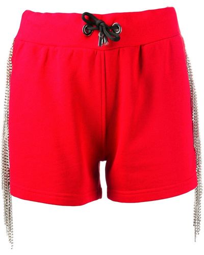 Philipp Plein Pantalones cortos de deporte con apliques de cristal - Rojo