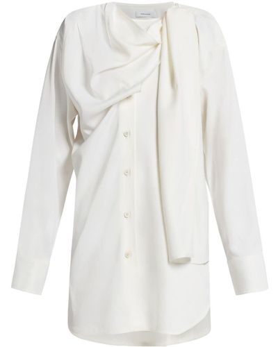 Ferragamo Draped-detail Long-sleeved Shirt - White