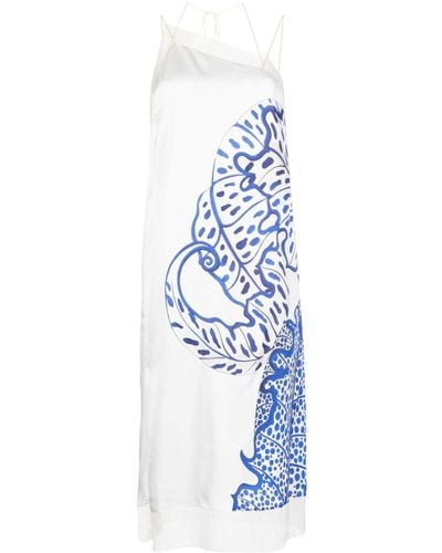 Ferragamo Midi-jurk Met Bloemenprint - Blauw