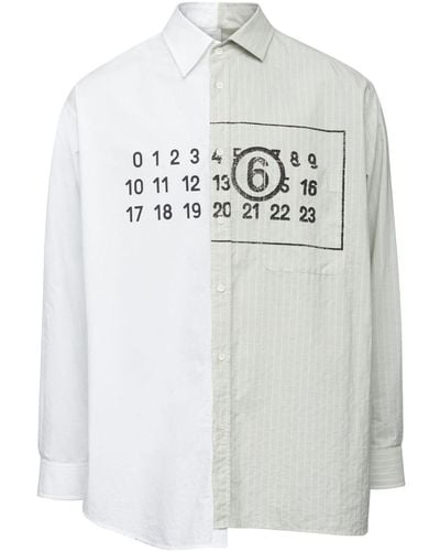 MM6 by Maison Martin Margiela Numbers-motif Asymmetric Cotton Shirt - Grey