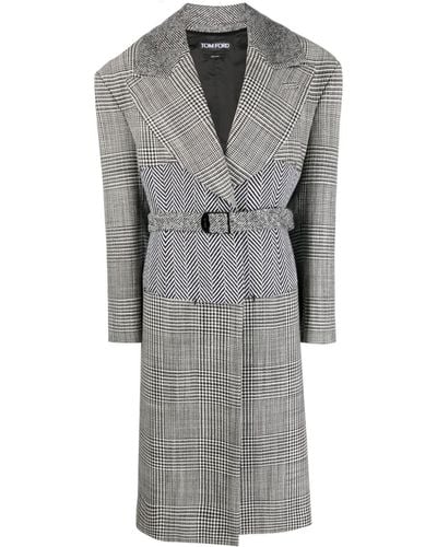 Tom Ford Houndstooth-pattern Belted Coat - Grey