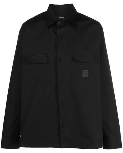 Balmain Chemise en coton à patch logo - Noir