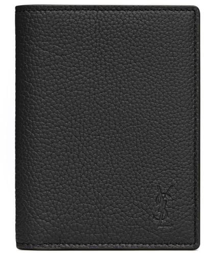 Saint Laurent Cassandre Shadow Leather Wallet - Black