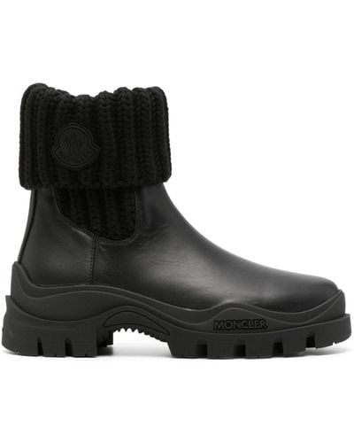 Moncler Larue Ribbed-knit Leather Boots - Black