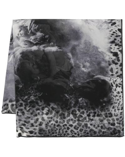 Roberto Cavalli Foulard en soie à imprimé Wild Leda - Gris