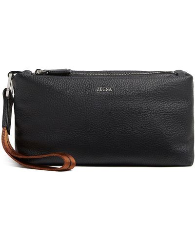 Zegna Clutch mit Logo-Schild - Schwarz