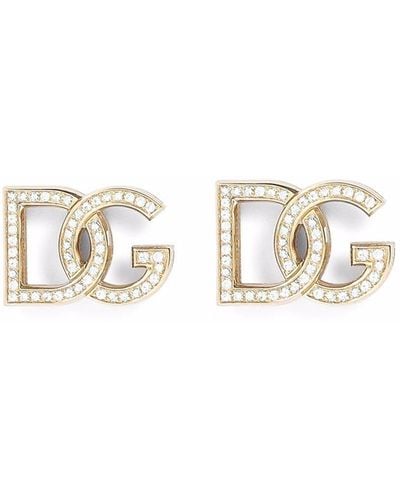 Dolce & Gabbana 18kt Yellow Gold Logo Stud Earrings - White