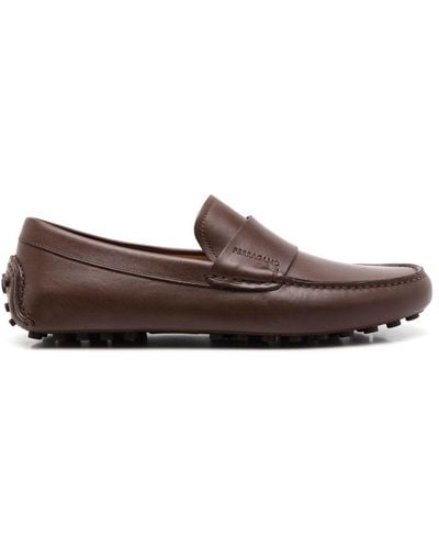 Ferragamo Almond-toe Leather Saddle Loafers - Brown