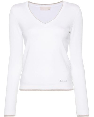 Liu Jo Rhinestone-logo Sweater - White