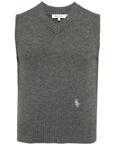 Sporty & Rich Logo-embroidered Cashmere Vest - Grey
