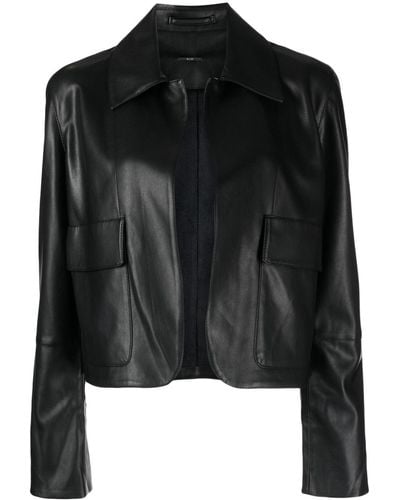 Alexis Faux Leather Shawl-lapel Jacket - Black