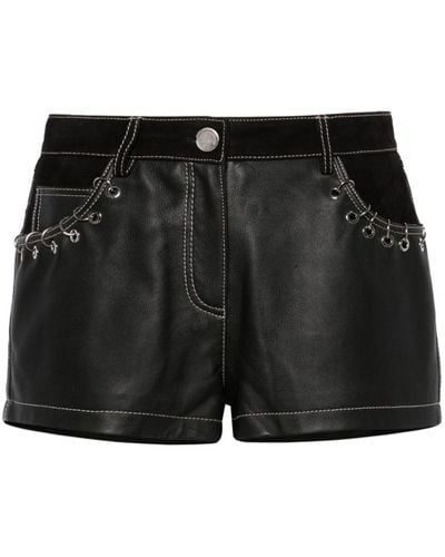 Pinko Ring-detailing Leather Mini Shorts - Black
