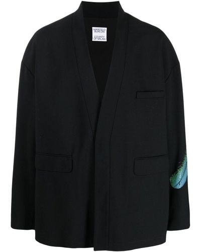 Marcelo Burlon Feather-print Kimono-inspired Blazer - Black