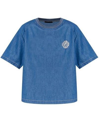 Emporio Armani Logo-embroidered Denim T-shirt - Blue