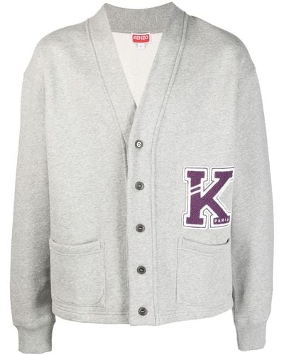 KENZO Logo Cotton Cardigan - Gray
