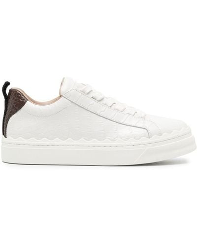 Chloé Lauren Crocodile-embossed Leather Sneakers - White