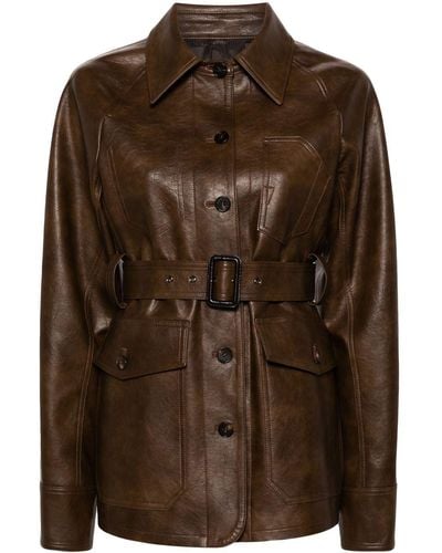 LVIR Belted Faux-leather Shirt Jacket - Brown