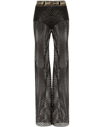 Just Cavalli Pantalon évasé en maille ajourée - Noir