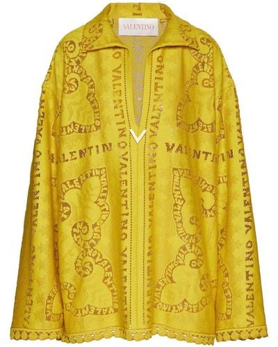 Valentino Garavani Vestido con logo y manga larga - Amarillo