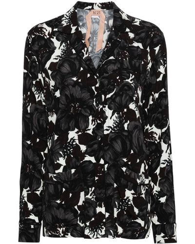 N°21 Chemise en crêpe à fleurs - Noir