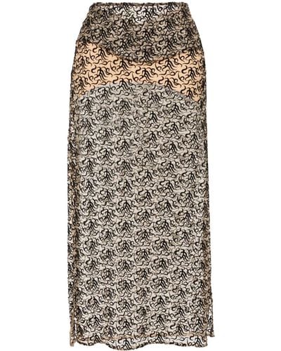 The Attico Embroidered Semi-sheer Skirt - Brown