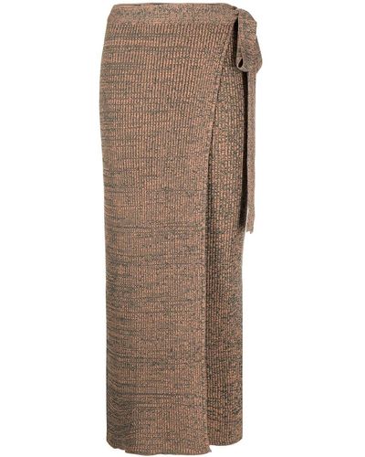 Keepsake Ribbed-knit Midi Wrap Skirt - Brown