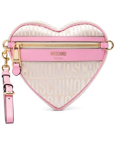 Moschino Logo-jacquard Metallic Clutch Bag - Pink