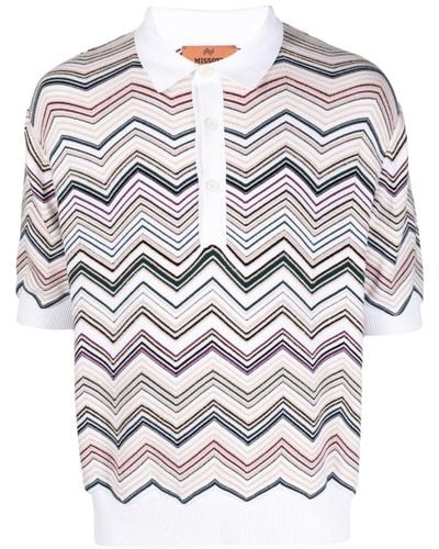 Missoni Zigzag-pattern Ribbed Polo Shirt - Gray