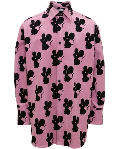JW Anderson Mouse-print Corduroy Shirt - Pink