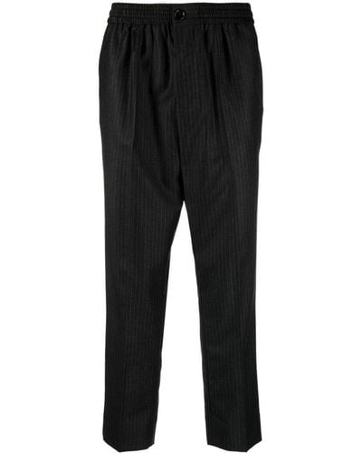 Ami Paris Pinstripe Cropped Wool Pants - Black