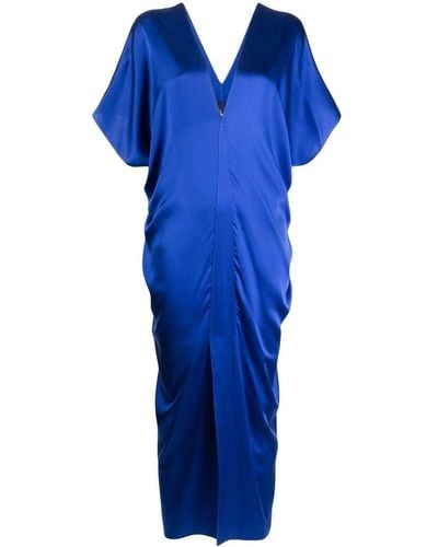 Voz カフタンスタイル シルクドレス - ブルー