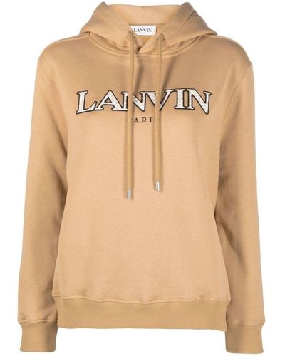 Lanvin Embroidered-logo Cotton Hoodie - Natural