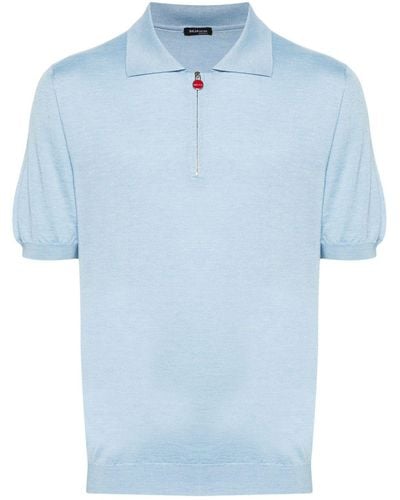 Kiton Meliertes Poloshirt aus Feinstrick - Blau