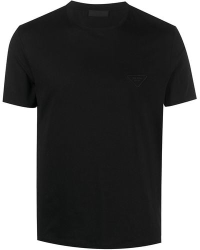 Prada T-Shirt mit Logo-Stickerei - Schwarz