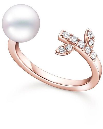 Tasaki 18kt Rotgoldring mit Perle und Diamanten - Pink