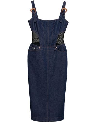 Versace Buckle-straps Denim Midi Dress - Blue