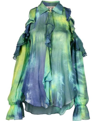 Roberto Cavalli Blouse tie dye à épaules dénudées - Vert