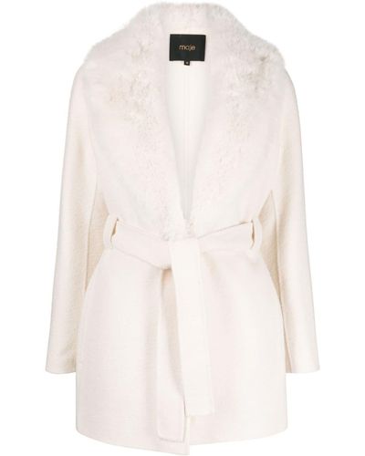 Maje Belted Faux-fur Coat - White