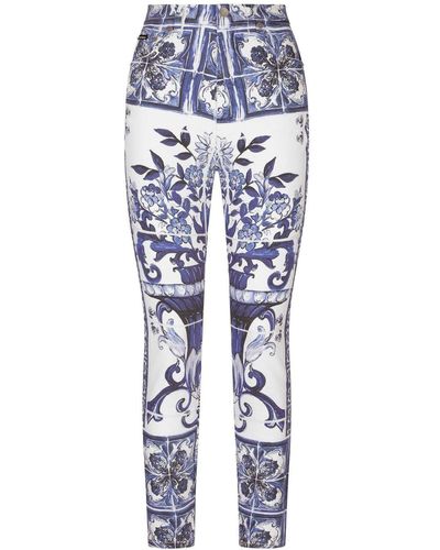 Dolce & Gabbana Grace Skinny Jeans Met Majolica-print - Blauw