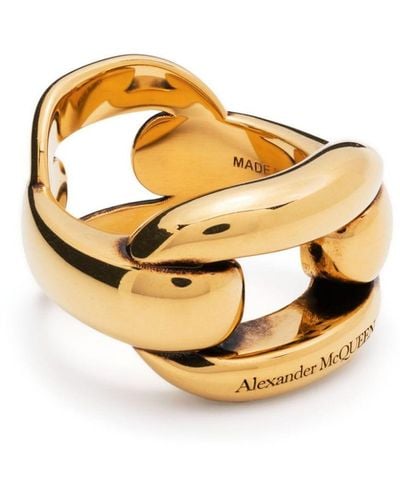 Alexander McQueen Chunky Ring Met Gegraveerd Logo - Metallic
