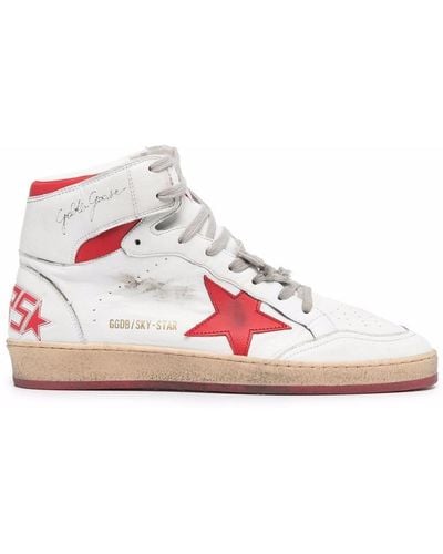 Golden Goose Sky-star High-top Sneakers White And Red - Pink