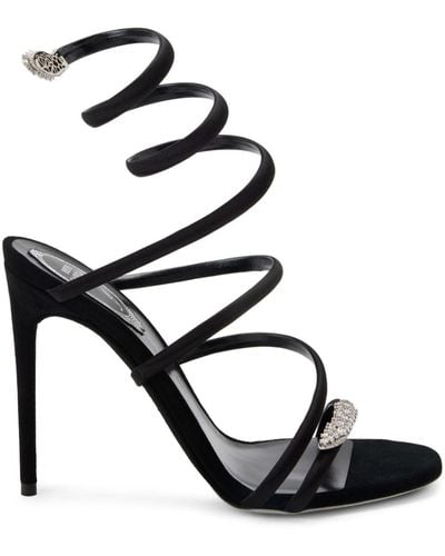 Rene Caovilla Serpente Leather Sandals - Black